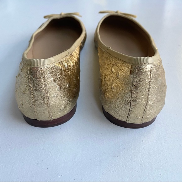 Banana Republic Golden Ostrich Leather Bow Ballet Flats - Picture 3 of 8